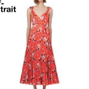 Self-Portrait Sleeveless Red Botanical Printed Dress